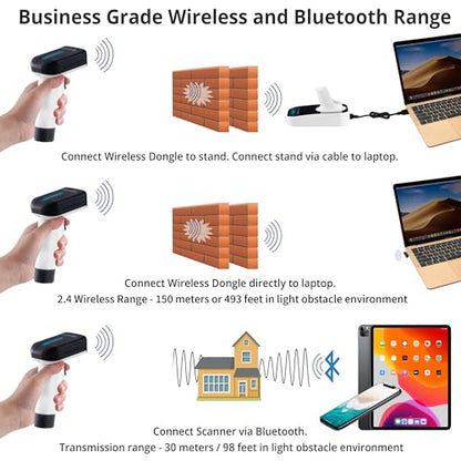 ScanAvenger Wireless Portable 1D&2D with Stand Bluetooth Barcode Scanner: Hand Scanner 3-in-1, Cordless, Rechargeable Scan Gun for Inventory - USB Bar Code/QR Reader (1D&2D Upgraded Next Gen Stand) - style: 1D&2D Upgraded Next Gen Stand