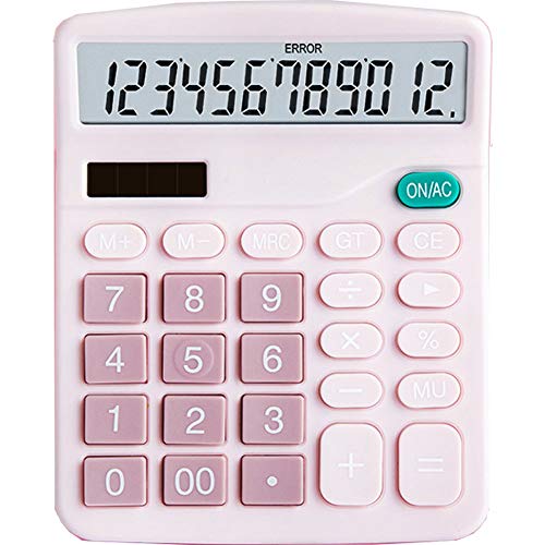 YOUHO Pink Office Desk Calculator, 12-bit Solar Battery Dual Power Standard Function Electronic Calculator with Large LCD Display (1PACK，Pink) - color: 1PACK Pink
