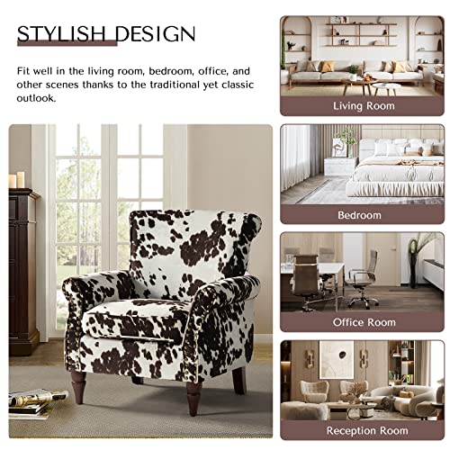 HULALA HOME Traditional Patterned Accent Chair with Solid Wood Legs, Cowhide - color: Cowhide