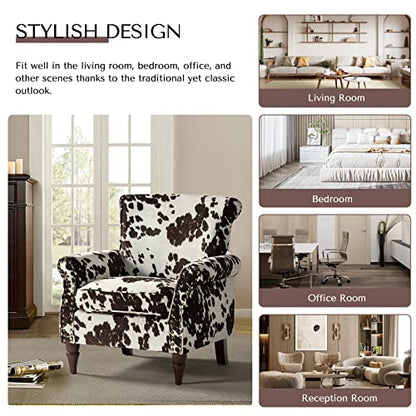 HULALA HOME Traditional Patterned Accent Chair with Solid Wood Legs, Cowhide - color: Cowhide