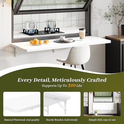 Dogsky Floating Wall Desk 48" x 16" - 300 lbs Heavy Duty Solid Pine - color: White, size: 48" x 16"