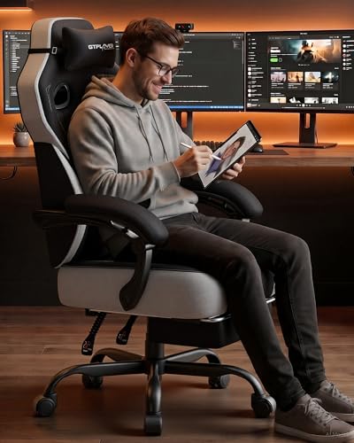 GTPLAYER Big & Tall Gaming Chair, Wide Seat with Footrest, Black - color: 01 Black