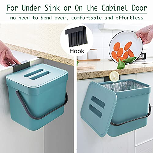 LALASTAR Kitchen Compost Bin, Hanging Trash Can with Lid for Kitchen Cabinet Door, Under Sink, Wall Mounted Waste Bin for Bathroom, 1.8 Gallon, Blue - color: Blue