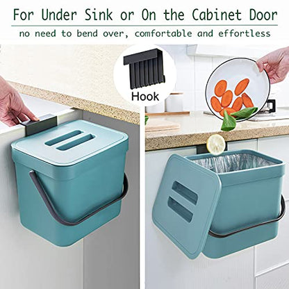 LALASTAR Kitchen Compost Bin, Hanging Trash Can with Lid for Kitchen Cabinet Door, Under Sink, Wall Mounted Waste Bin for Bathroom, 1.8 Gallon, Blue - color: Blue