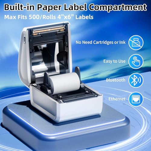 Bluetooth Thermal Label Printer 4x6, Wireless Thermal Labels Printers for Small Business, D550 Pro White Ethernet Shipping Label Printer, Support Bluetooth/Ethernet/USB - color: White