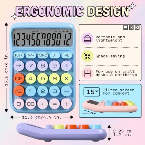 Zeno Pink Calculator – Cute Desk Calculator with Big Buttons, 12-Digit, for School, Office & Pink Desk Accessories - color: Pink