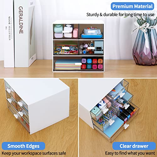 Desk Organizer with 5 Drawers, Rectangular Office Stationery Supplies Desktop Drawers, Plastic Makeup Storage, Suitable for Office, School, Home (White & 5 Drawers) - color: White & 5 Drawers