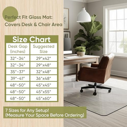 Office Chair Mat for Carpet & Hardwood, Upgraded 45" x 60" Tempered Glass Chair Mat for Office Home, with 4 Anti-Slip Pads - size: 45"x60"
