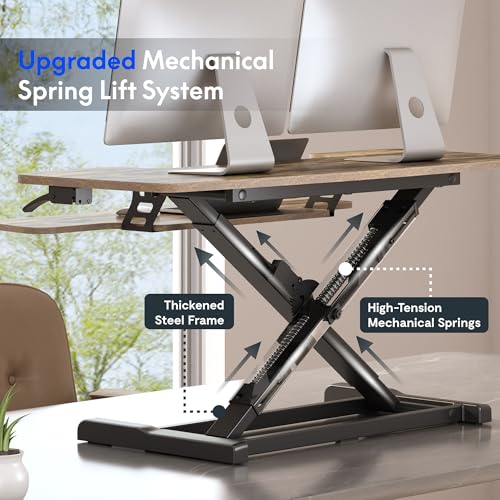 FLEXISPOT Standing Desk Converter 42" Extra Large Desk Riser, Spacious Desktop Riser Sit Stand Computer Workstation with Wide Keyboard Tray, Ergonomic Height Adjustable Stand Up Desk Converter, Black - color: Rustic, size: 42"
