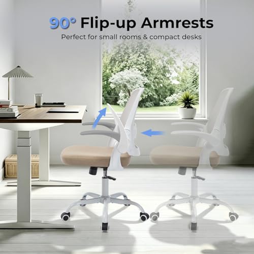 amseatec Mesh Office Chair, Ergonomic Home Office Chair with Flip-Up Arms - color: Beige, size: Oversized
