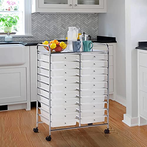 Yaheetech 20-Drawer Rolling Storage Cart on Wheels, Craft Organizer, White - color: White, style: 20 Drawers