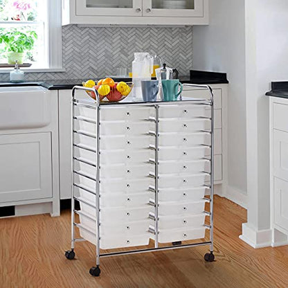 Yaheetech 20-Drawer Rolling Storage Cart on Wheels, Craft Organizer, White - color: White, style: 20 Drawers