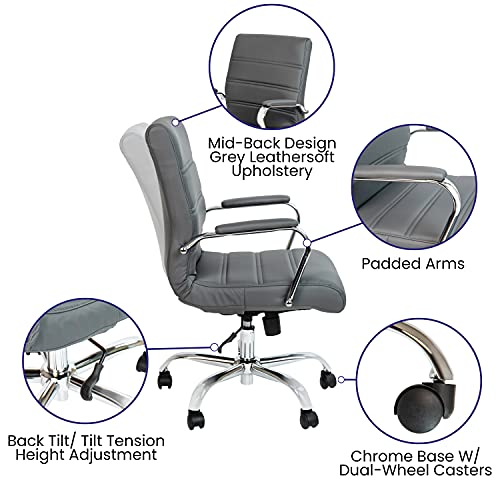 Flash Furniture Mid-Back LeatherSoft Executive Office Chair, Gray/Chrome - color: Gray/Chrome Frame
