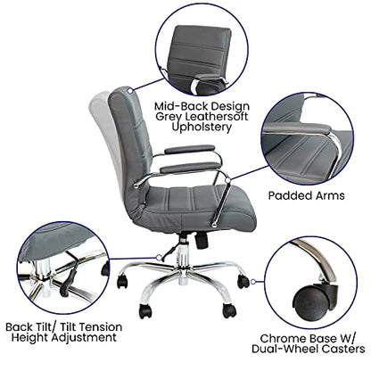 Flash Furniture Mid-Back LeatherSoft Executive Office Chair, Gray/Chrome - color: Gray/Chrome Frame