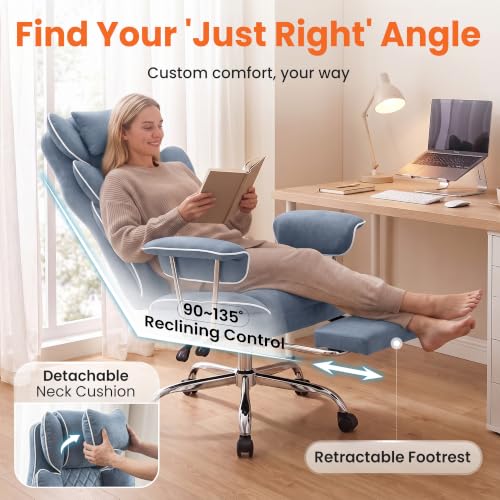 NEO CHAIR Big & Tall Leather Office Chair, High Back, Lumbar Support, Blue | Gaming Chair for Adults and Computer Use, Reclining Office Chair with Foot Rest, Massage, Comfy Design and Heavy Duty Support - color: Blue