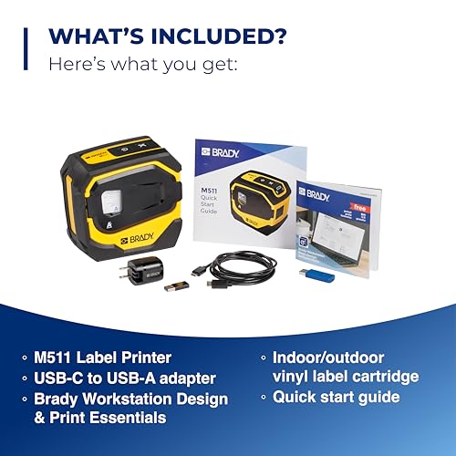 Brady M511 Portable Wireless Industrial Label Printer, Bluetooth Compatible, Li-ion Battery, Military-Grade Shock Resistance, Works with Android and iPhones - style: Printer