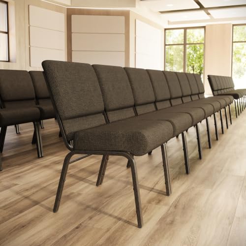 Flash Furniture 4 Pack HERCULES Series 21''W Stacking Church Chair in Brown Fabric - Gold Vein Frame - color: Brown Fabric/Gold Vein Frame, size: Set of 4