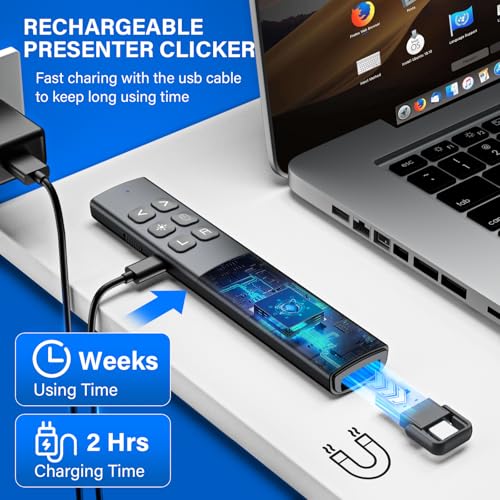 Presentation Clicker with Air Mouse - USB C Wireless Presenter Remote Clicker with Light Clicker, RF 2.4GHz PowerPoint Clicker for Presentation, Computer Clicker Slide Advancer for Mac,Laptop - color: Silver