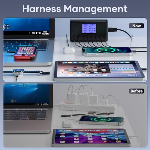 152W Charging Station, 8-Port Desktop USB-C & USB-A Charger Hub, 20W 4xUSB-C & 18W 4xUSB-A, Compatible With iPhone 15/14/13 Pro/Max, iPad, Samsung Galaxy Note S23 - color: 152W-Black