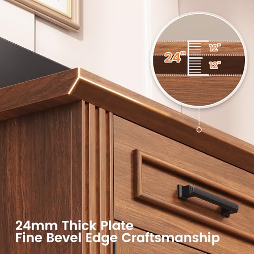 SEDETA Farmhouse Executive Desk, 62'' Home Office Desk with File Drawers, 3Drawer and Storage Cabinet, Computer Desk with Power Outlet for Home Office, Work Study Writing, Walnut - color: Walnut