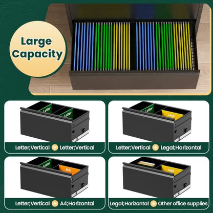 3 Drawer Lateral File Cabinet with Lock, File Cabinet for Home Office,Black | Heavy-Duty Steel Locking File Cabinet, Hanging Letter/Legal/A4 Size, Full-Extension Silent Drawer, Un-Assembly - color: Black, size: 3 Drawers