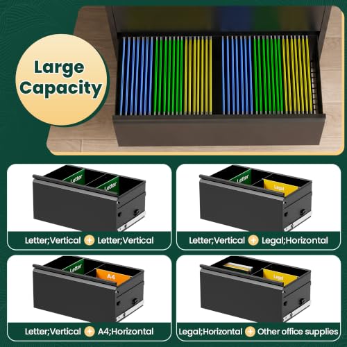 2 Drawer Lateral File Cabinet with Lock, File Cabinet for Home Office,Black | Heavy-Duty Steel Locking File Cabinet, Hanging Letter/Legal/A4 Size, Full-Extension Silent Drawer, Un-Assembly - color: Black, size: 2 Drawers