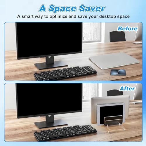 Chunful Adjustable Vertical Laptop Stand for Desk, Acrylic 4 Slot Laptop Holder Desktop, Invisible Desktop Notebook Dock for Notebook Computer, All Gaming Laptops up to 17'' - color: Clear, style: 4 Slot