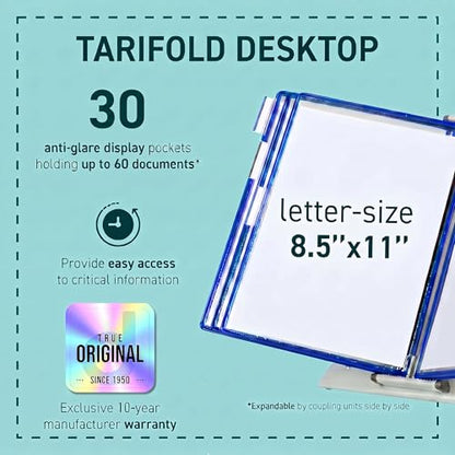 Tarifold Desktop Reference Organizer & Display System, 30 Double-Sided Pockets, 60 Sheet Capacity, Expandable, Durable Steel Wire Frames, Letter Size, Made in France, Blue - color: Blue, size: 30 Pockets