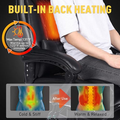 3D Kneading Massage Office Chair with Heat, 500 lbs Big and Tall Executive Computer Desk Recliner, Leather Electric Heated Chair with Footrest, Black - color: Black