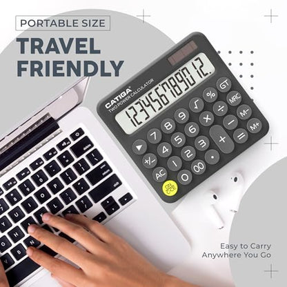 CATIGA Mechanical Switch Calculator with Solar and Battery Dual Power, 12-Digit Large LCD Display, Aesthetic and Cute Desktop Calculator with Big Button, for Home, School and Office Use, SD-1299 - color: Z) Charcoal Gray