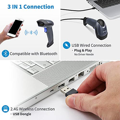 NETUM Wireless 2D QR Barcode Scanner with Stand, Bluetooth for Tablet -M8S | 3 in 1 Automatic Bar Code Imager Reader Handhold Scanner Gun Compatible for Laptops, Computers, Cashier, POS - size: 2D -M8S