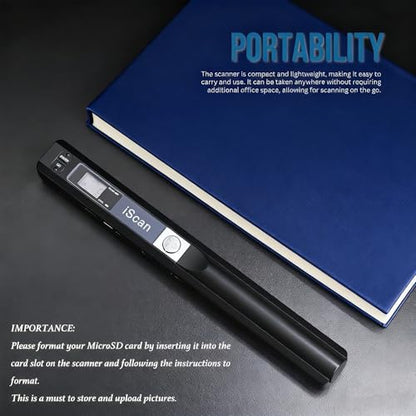 A4 Document Scanner, Portable Card Photo Scanner with 16GB Memory Card, Mini Handheld Receipt Scanners, USB Connection for Computer, Black, LNKH09