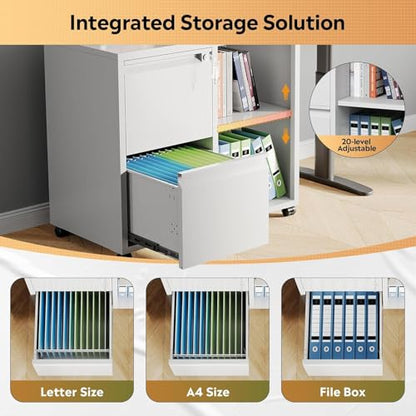 DEVAISE Lateral File Cabinet with 2 Drawers and Adjustable Shelf - color: White