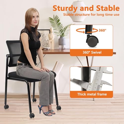 CLATINA Stacking Armless Office Guest Chair with Wheels,Stackable Mesh Waiting Room Reception Desk Chairs with Adjustable Backrest for Conference Lobby Side School, Black, 12PK - size: 12 Pack