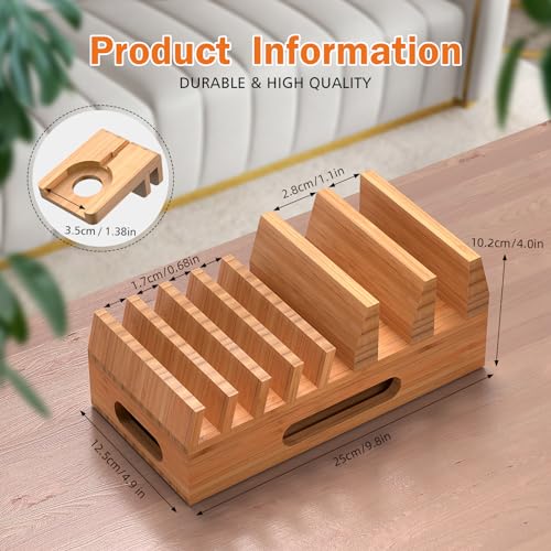 Pezin & Hulin Bamboo Charging Station with 5 Cables-Natural Bamboo - color: Dock Stand +Cables