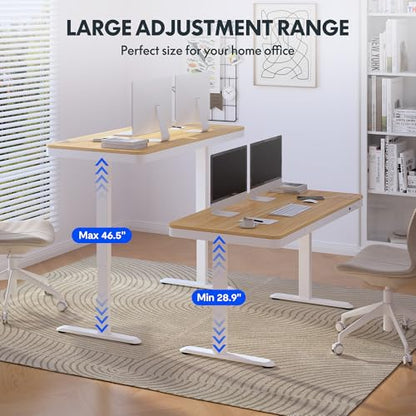 FLEXISPOT Comhar 55" Electric Standing Desk with Drawers, USB Charging Ports, Quick Assembly, Height Adjustable Sit Stand Computer Desk with Child Lock for Scandinavian Home Office, Maple - size: 55"Maple/White
