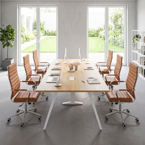 Okeysen Ergonomic Office Desk Chair, Modern PU Leather Conference Room Chairs Ribbed, High Back Executive Swivel Rolling Chair for Home, Office - color: Brown-ribbed
