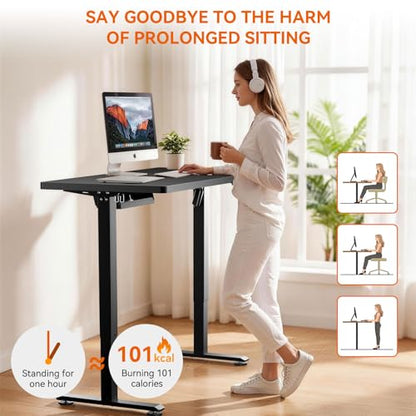 Standing Desk, 48 x 24 Inches Electric Height Adjustable Desk, Sit Stand up Desk, Memory Computer Home Office Gaming Desk with 3 Preset Heights, Wood Table Cable Management Box, Black - color: Black, size: 48 x 24 inch