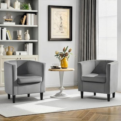 Yaheetech Barrel Accent Chairs Set of 2, Modern Armchairs, Gray | Soft Velvet Chair with High-Density Foam Seat, Upholstered Barrel Sofa Chair for Living Room Bedroom Waiting Room - color: Grey, size: Set of 2