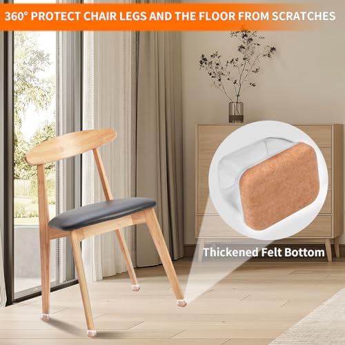 Ezprotekt 16 Pcs Rectangle Clear Silicone Chair Leg Floor Protectors with Felt, Rectangle Chair Leg Caps, Furniture Leg Covers Cups for Chair Table Desk Anti- Scratches (Fit L :1.3-1.7", W: 0.6-0.9") - size: M-Rectangle