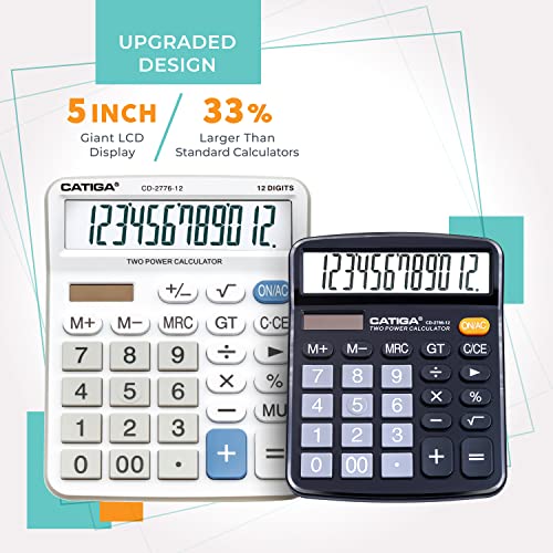 Premium Commercial 12-Digit Large Desktop Calculator with Huge 5-Inch LCD Display Screen, Giant Responsive Buttons, Battery and Solar Powered, Perfect for Home/Office Accounting Finance Use, CD-2776 - color: White (Commercial)