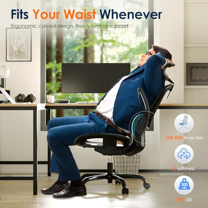 Ergonomic Mesh Office Chair, Adjustable Home Desk Chair with Folding Armrest, 2D Headrest, Soft Seat and PU Wheel, Black Swivel Task Chair for Office, Business, Student (GY1108) - color: Black