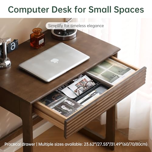 Walnut Finish Solid Wood Desk, Small Writing Desk Home Office Computer Desk for Small Spaces Study Bedroom Work 31.49" W - color: Walnut Color-rubberwood 2, size: 31.49"W
