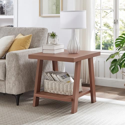 Roundhill Furniture Athens Contemporary Wood Shelf End Table in Red - color: Red