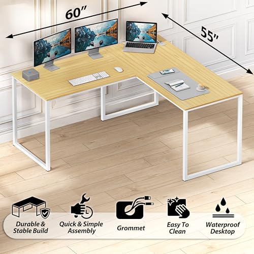 SHW Mission 55 x 60 L-Shape Home Office Computer Desk, Oak - color: Oak, size: 55-Inch L-Shaped