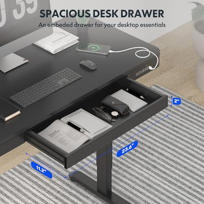 FLEXISPOT Comhar 48" Electric Standing Desk with Drawers, USB Charging Ports, Quick Assembly, Height Adjustable Sit Stand Computer Desk with Child Lock for Contemporary Home Office, Black - size: 48"Black