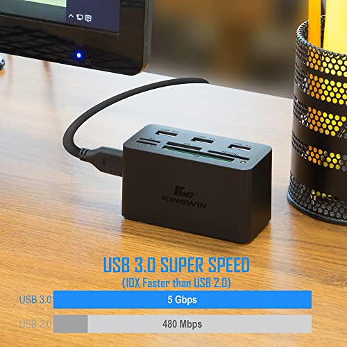 Kingwin USB C Hub Adapter w/ Card Reader Write & USB 3.0 HUB - Thunderbolt 3 Supports High Speed SD MS Micro M2 CF For Macbook, Laptop, Desktop type-c - style: USB C