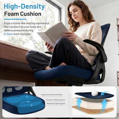 Drafting Chair for Standing Desk, Tall Office Chair with 22"-30" Seat Height &7" Lift Footrest Ring, Ergonomic Executive Mesh Computer Counter Stool with Lumbar Support &Flip-up Arms for Artist - color: Navy