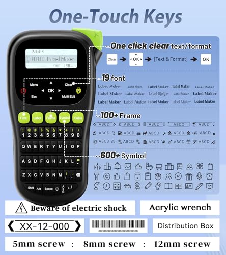Label Maker Machine with 6 Tapes, Wire Label Maker Waterproof-Labels, Laminated Handheld Label Printer, Backlit & Portable & 3 Cable Modes, H1100 Labeler for Industrial Office Organization