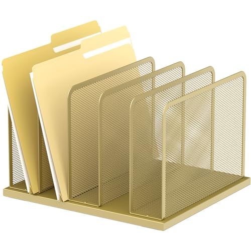 Kuntine.B 5-Section Upright Desk File Organizer Gold 1 Pack | Vertical, Mesh, Metal, Assembly, Stability, Sturdiness, Organization, Standing - color: Gold, size: 1 Pack 5-Section